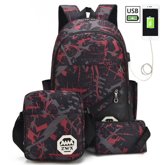Large Capacity Male Backpacks Student Schoolbag With USB Charging Port