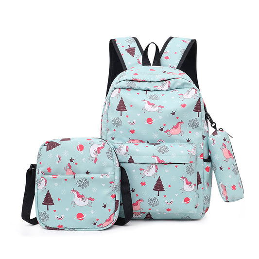 3pcs Cute Cartoon Printed Canvas Rucksack Large Capacity Fashion Oxford Waterproof Backpack