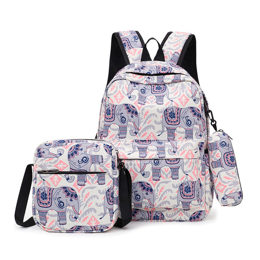 3pcs Cute Cartoon Printed Canvas Rucksack Large Capacity Fashion Oxford Waterproof Backpack