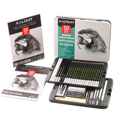 52pcs Graphite Charcoal Drawing Pencil Set With Iron Box Professional Sketch Wood Pencil Tool Kit