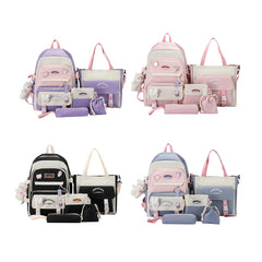 5Pcs Girls Backpack Set Nylon Waterproof Large Capacity Student School Bag