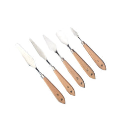 5Pcs Set Stainless Steel Palette Knife Wooden Flat Tip Scraper