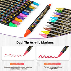 Colors Dual Tip Acrylic Paint Pens Markers Set Premium Acrylic Paint Pens