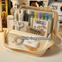 Big Capacity Pencil Case Mesh Compartments Large Pencil Pouch Pen Bag