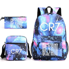 CR7 Fashion Backpack 3Pcs Set Large Capacity Student School Bag