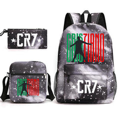 CR7 Fashion Backpack 3Pcs Set Large Capacity Student School Bag