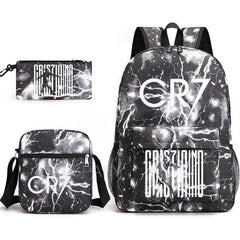 CR7 Fashion Backpack 3Pcs Set Large Capacity Student School Bag