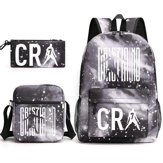 CR7 Fashion Backpack 3Pcs Set Large Capacity Student School Bag