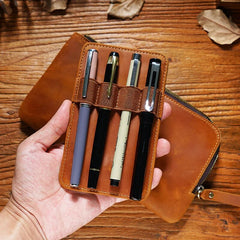 Cowhide Zipper Pen Storage Pen Bag Vintage Multi Slot Pen Case