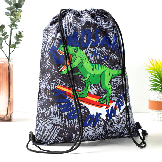 Dinosaurs Sports Equipment Bag Oxford Cloth Drawstring Bag Cartoon Print Outdoor Sports Camping Storage Bag