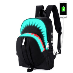 Nightlight Backpack Night Luminous Shark Laptop Backpack Chest Bag With USB Charge Port