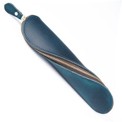 Genuine Leather Zipper Pen Pencil Bag Vintage Pen Case