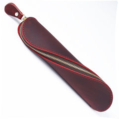 Genuine Leather Zipper Pen Pencil Bag Vintage Pen Case