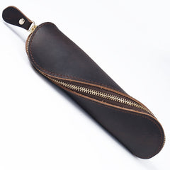 Genuine Leather Zipper Pen Pencil Bag Vintage Pen Case