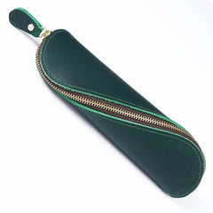 Genuine Leather Zipper Pen Pencil Bag Vintage Pen Case