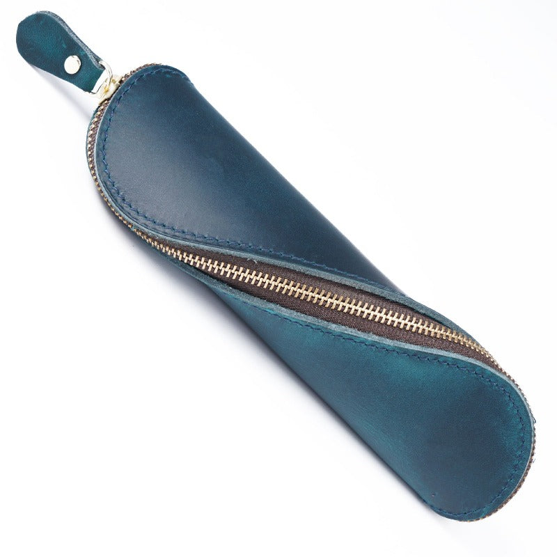 Genuine Leather Zipper Pen Pencil Bag Vintage Pen Case