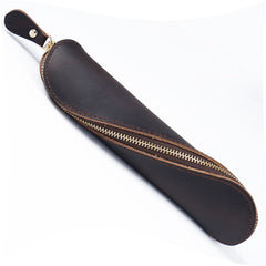 Genuine Leather Zipper Pen Pencil Bag Vintage Pen Case