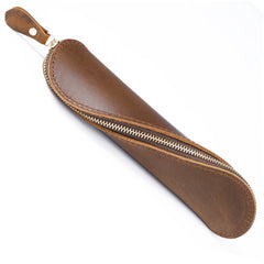 Genuine Leather Zipper Pen Pencil Bag Vintage Pen Case