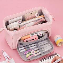 Large Capacity Multifunctional Pencil Bags Double Layer Canvas Portable Stationery Box