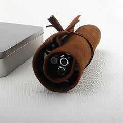 Multifunction Roll Pencil Bag Vintage Leather Pen Bag Box