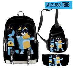 3pcs Set Girl Backpack Fashion Cartoon Large School Students Printed Bluey Backpack