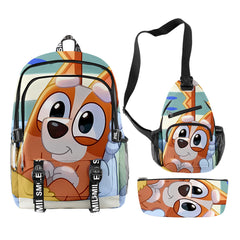 3pcs Set Girl Backpack Fashion Cartoon Large School Students Printed Bluey Backpack