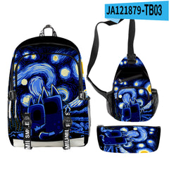 3pcs Set Girl Backpack Fashion Cartoon Large School Students Printed Bluey Backpack