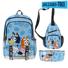 3pcs Set Girl Backpack Fashion Cartoon Large School Students Printed Bluey Backpack