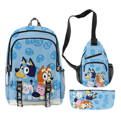 3pcs Set Girl Backpack Fashion Cartoon Large School Students Printed Bluey Backpack