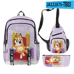 3pcs Set Girl Backpack Fashion Cartoon Large School Students Printed Bluey Backpack