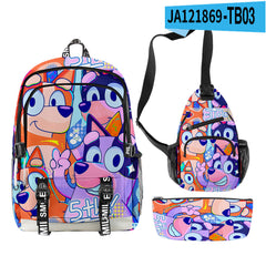 3pcs Set Girl Backpack Fashion Cartoon Large School Students Printed Bluey Backpack