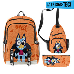 3pcs Set Girl Backpack Fashion Cartoon Large School Students Printed Bluey Backpack