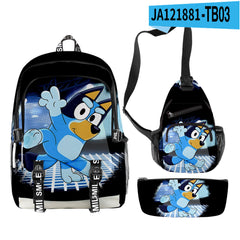 3pcs Set Girl Backpack Fashion Cartoon Large School Students Printed Bluey Backpack