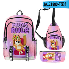 3pcs Set Girl Backpack Fashion Cartoon Large School Students Printed Bluey Backpack