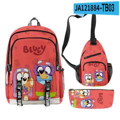 3pcs Set Girl Backpack Fashion Cartoon Large School Students Printed Bluey Backpack