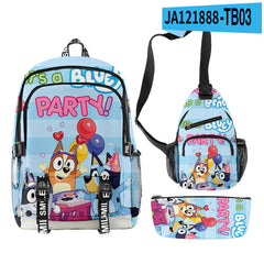 3pcs Set Girl Backpack Fashion Cartoon Large School Students Printed Bluey Backpack