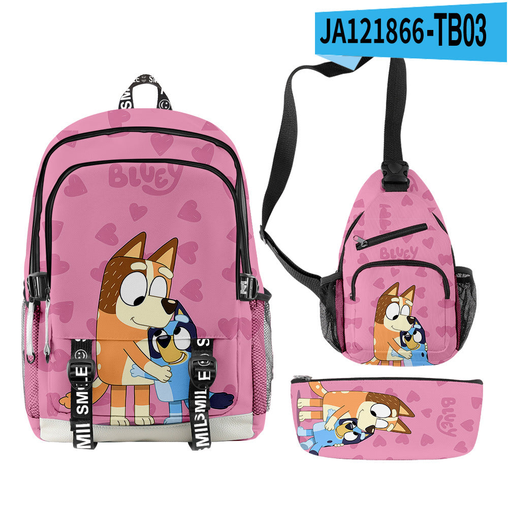 3pcs Set Girl Backpack Fashion Cartoon Large School Students Printed Bluey Backpack