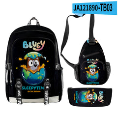 3pcs Set Girl Backpack Fashion Cartoon Large School Students Printed Bluey Backpack