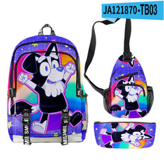 3pcs Set Girl Backpack Fashion Cartoon Large School Students Printed Bluey Backpack