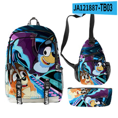 3pcs Set Girl Backpack Fashion Cartoon Large School Students Printed Bluey Backpack