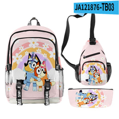 3pcs Set Girl Backpack Fashion Cartoon Large School Students Printed Bluey Backpack