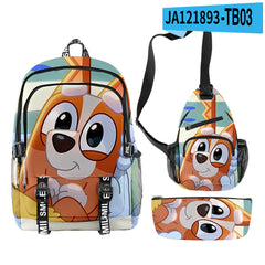 3pcs Set Girl Backpack Fashion Cartoon Large School Students Printed Bluey Backpack