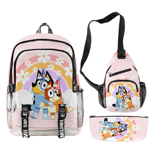 3pcs Set Girl Backpack Fashion Cartoon Large School Students Printed Bluey Backpack