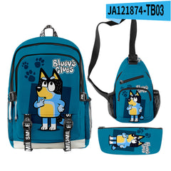 3pcs Set Girl Backpack Fashion Cartoon Large School Students Printed Bluey Backpack