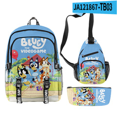 3pcs Set Girl Backpack Fashion Cartoon Large School Students Printed Bluey Backpack