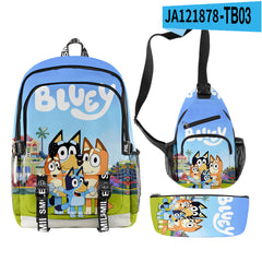 3pcs Set Girl Backpack Fashion Cartoon Large School Students Printed Bluey Backpack