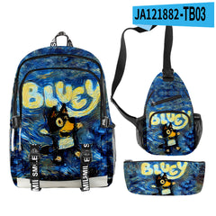 3pcs Set Girl Backpack Fashion Cartoon Large School Students Printed Bluey Backpack