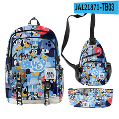 3pcs Set Girl Backpack Fashion Cartoon Large School Students Printed Bluey Backpack