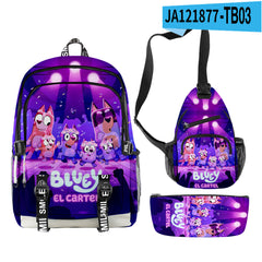 3pcs Set Girl Backpack Fashion Cartoon Large School Students Printed Bluey Backpack