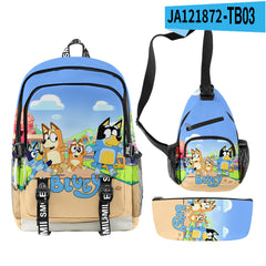 3pcs Set Girl Backpack Fashion Cartoon Large School Students Printed Bluey Backpack